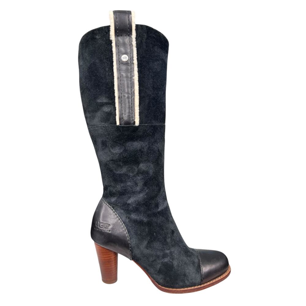 UGG Women’s Tess Black Suede Side Zip Tall Heeled Boot Size US 7